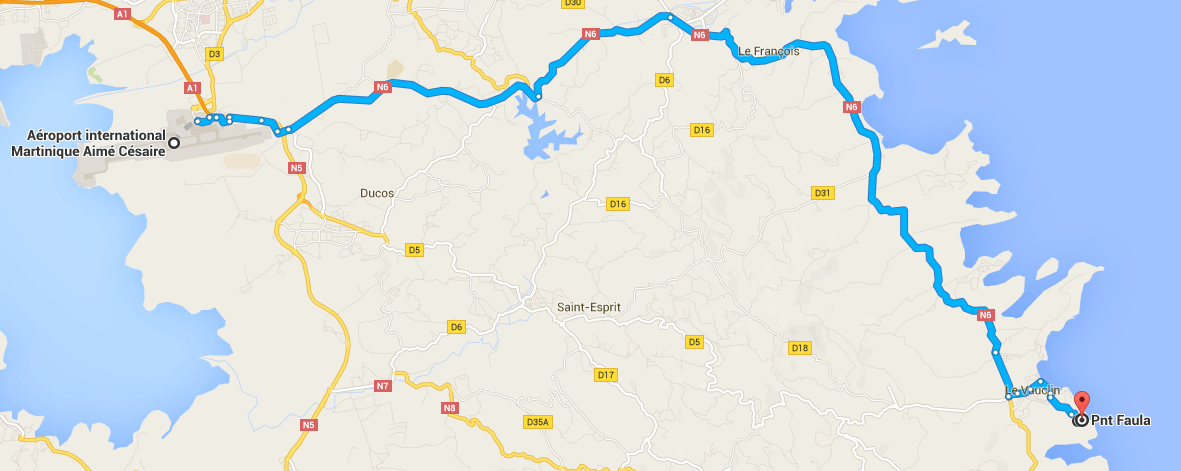 Itinéraire depuis l'aéroport vers Le Vauclin