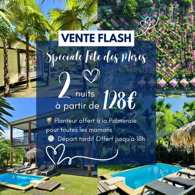 🌸 Offre spéciale Fête des Mères 🌸
Envie de (se)chouchouter, car oui vous êtes une maman exceptionnelle ? 💕

🎁 Offrez-(vous) une escapade le temps de ce week-end

🛏️ 2 nuits à partir de 128 €* 
🍹 Cocktail offert à l’arrivée
🕕 Départ tardif jusqu’à 18h

Le cadeau parfait pour (s’)offrir du temps, du calme, et un doux moment ☀️

📆 Offre en édition limitée – Réservez vite !
📍 Lien en bio ou en message privé

*premier prix proposé en lodge classique (4 personnes) Tarif non remboursable du vendredi 23 mai au dimanche soir 25 mai

#FêteDesMères #IdéeCadeau #SéjourDétente #villagedelapointe #OffreSpéciale #Martinique #WeekEndMaman